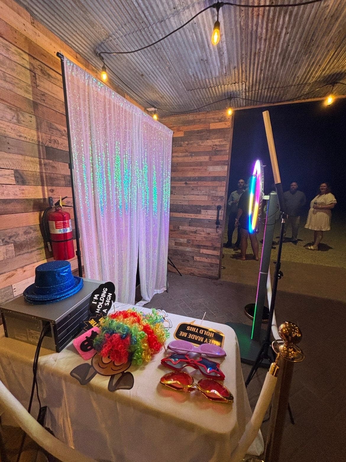 The 360 booth ready for guests at a rustic venue