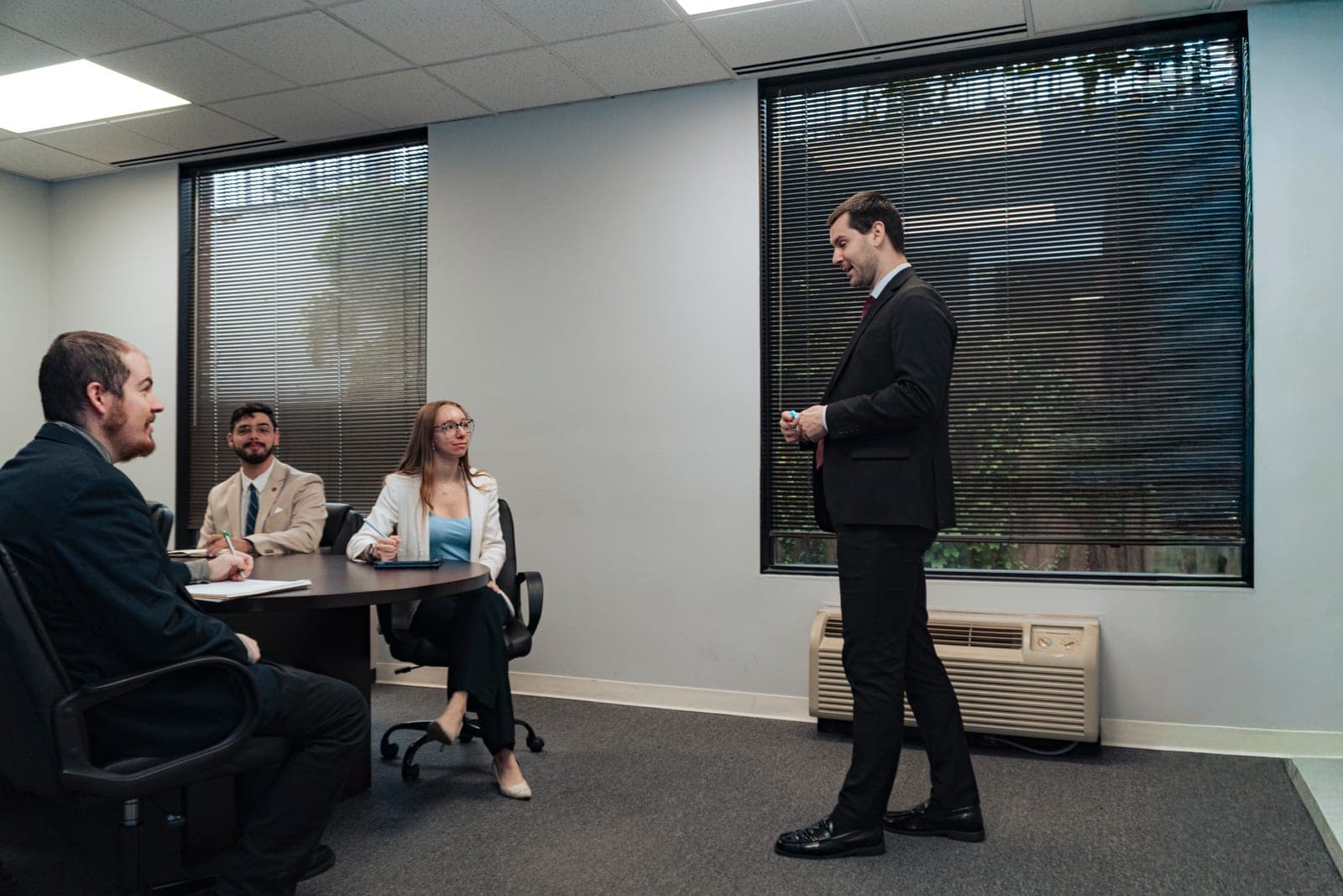 A wide view of a working session in a modern office