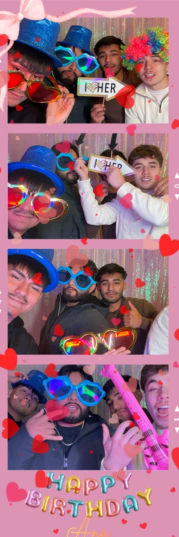 A birthday party photo strip printed at the booth